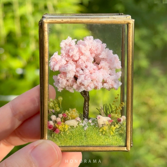 花咲く丘と羊たち 真鍮フレーム ミニチュア アート